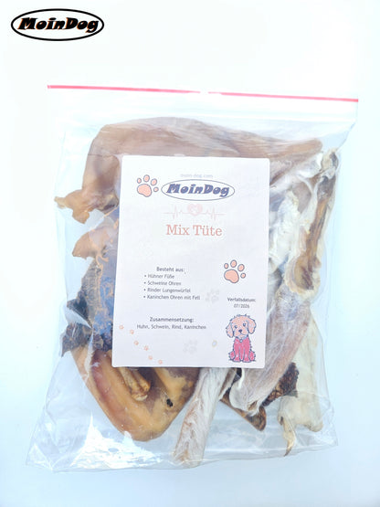 Mix Tute besteht aus Kaninchen, Huhn, Rind und Schwein. Beste Snacks und Kauartikel für deinem Hund | MoinDog